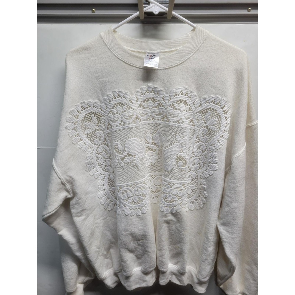 Jerzees Cream Lace Appliqué Crewneck Sweatshirt
